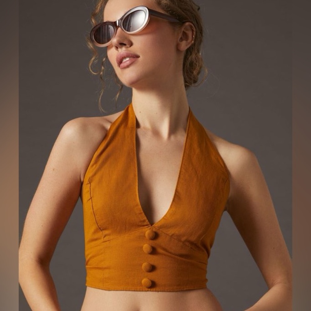 Anthropologie Mustard Halter Top